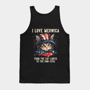 4th July Cat Lover, I Love Meowica Cute Patriotic Cat Tank Top